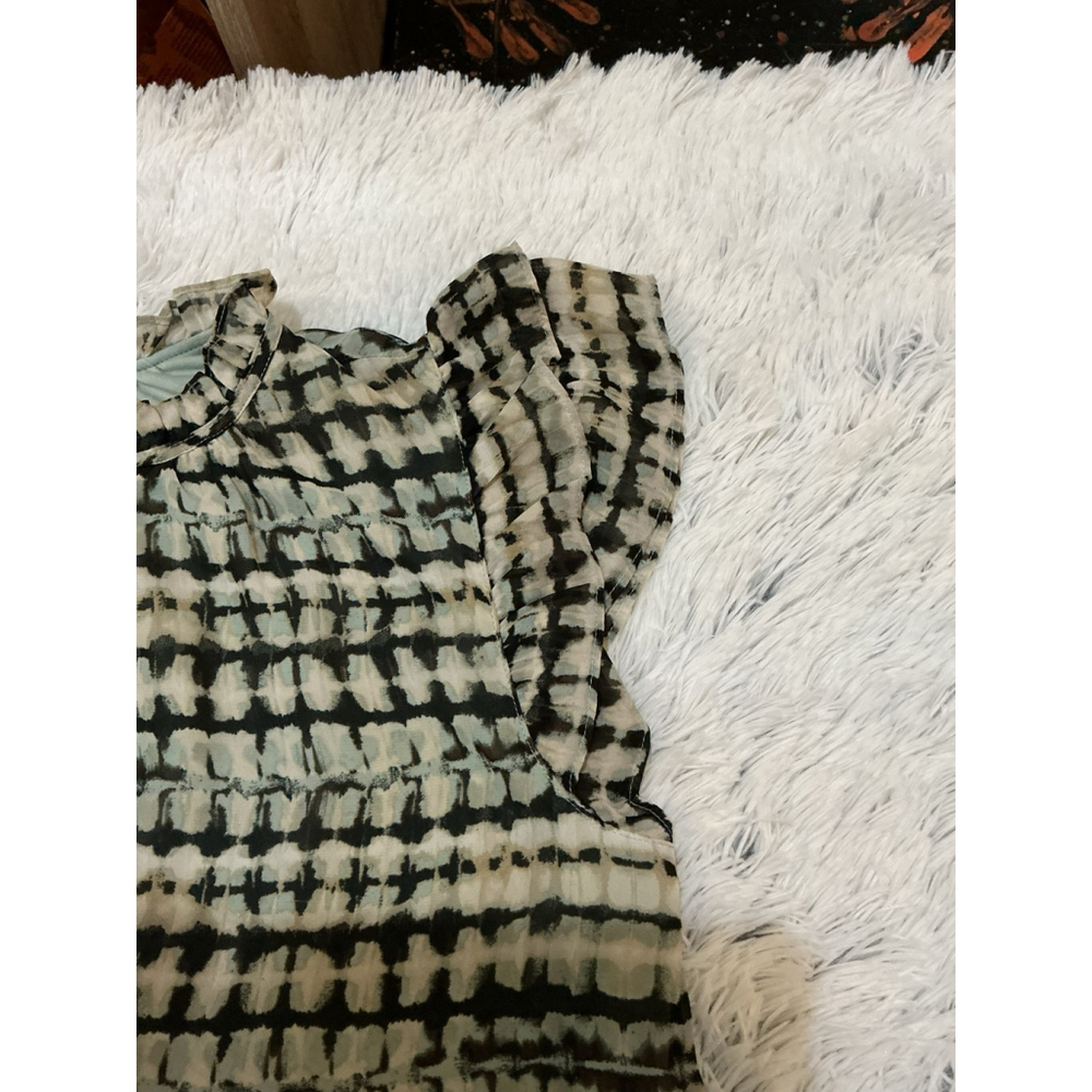 Women’s Anne Klein Abstract-Print Split-Neck Flutter-Sleeve Top Large - Picture 4 of 15